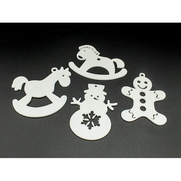 Set of 4 Unique Christmas Tree Ornaments | Rocking Horses, Snowman, Gingerbread