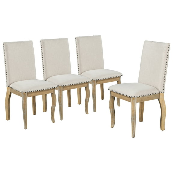 Set of 4 Upholstered Fabric Dining Chairs Padded Parson Chair with Nailhead and Solid Wood Legs(Natural Wood Wash)