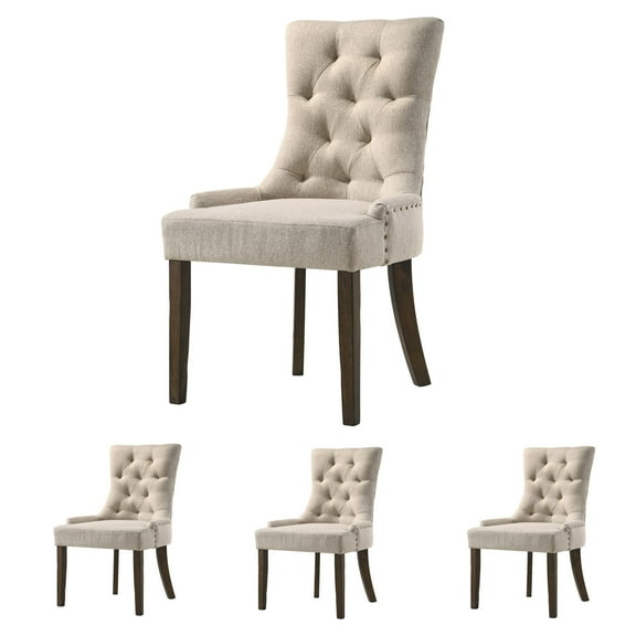 Set of 4 Upholstered Mid Century Dining Chair, Luxurious Single Dining Chair with Solid Wood Legs (Beige)