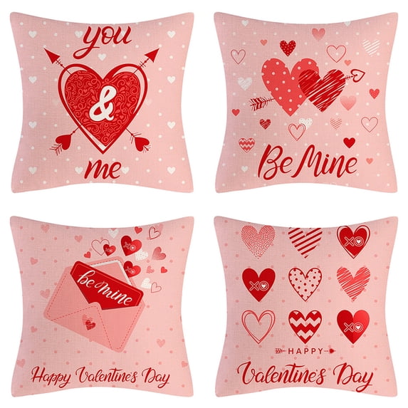 Set of 4 Valentine's Day Throw Pillow Cases Decorative Cushion Covers for Sofa Couch Bedroom,18*18inch