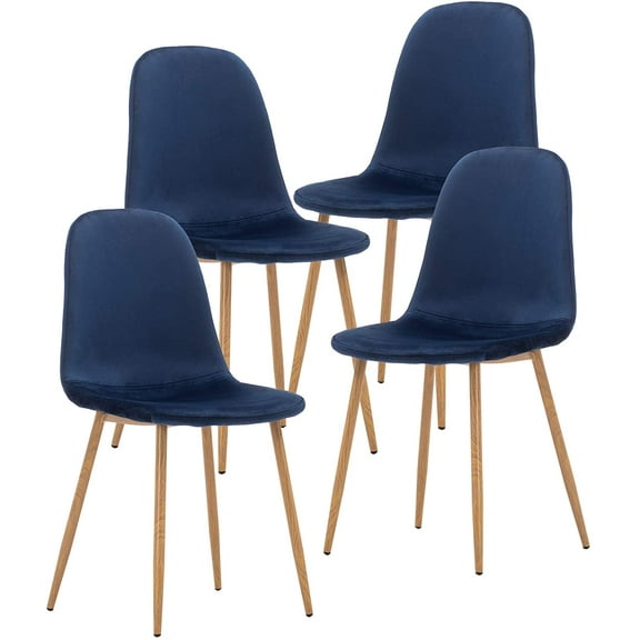 Set of 4 Velvet Retro Dining Chairs Side Chair (Blue)