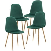 Set of 4 Velvet Retro Dining Chairs Side Chair (Green)