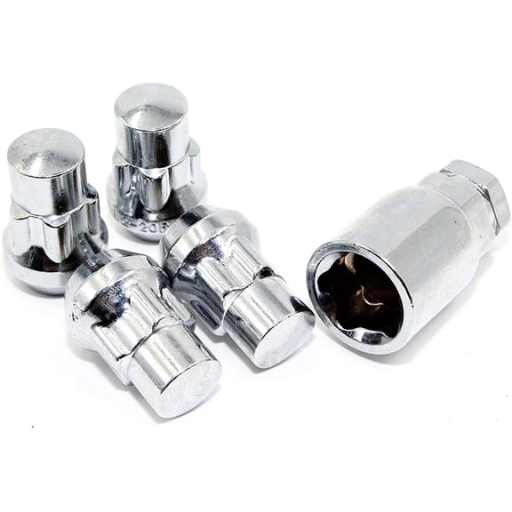 Set of 4 Veritek 14x1.5mm 1.40 Inch Chrome Acorn Bulge Tuner Socket Style Wheel Locks for Aftermarket Custom Wheels