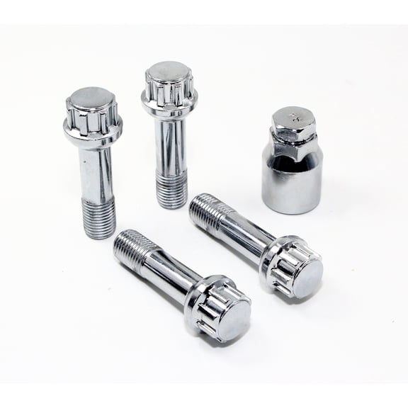 Set of 4 Veritek 14x1.5mm 2.75 Inch Length 45mm Shank 19mm Key Hex OEM Chrome Ball Seat Wheel Bolt Locks for Mercedes Factory Wheels R12
