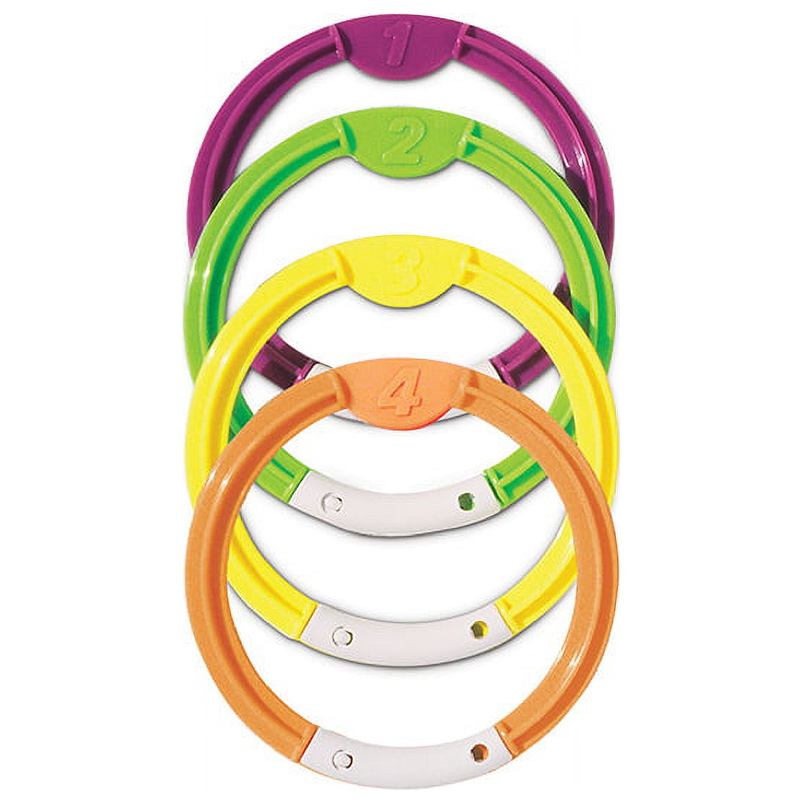 Set of 4 Vibrantly Colored Swimming Pool Dive Rings 6.25"