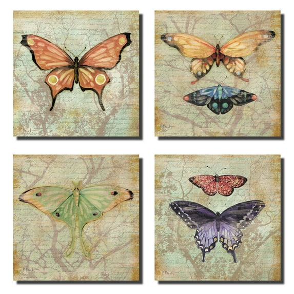 Set of 4 Vintage Butterfly Collage Art Prints Butterflies by Paul Brent; Four 8x8 Mounted Prints, Ready to hang!