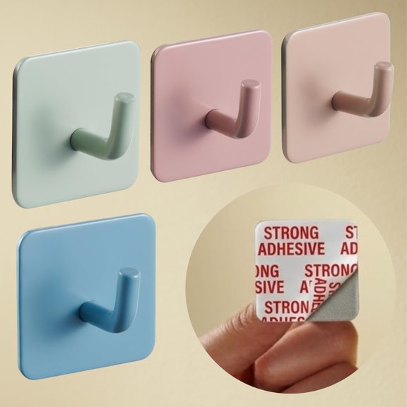 Set of 4 Wall Hooks - Self-Adhesive Towel Hooks,Coat Rack, Backpack Hangers & Bag Holder for Bedroom, No Drilling