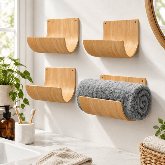 Set of 4 Wall Towel Holders for Rolled Towels Bathroom Storage