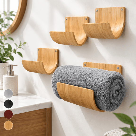 Set of 4 Wall Towel Holders for Rolled Towels Bathroom Storage