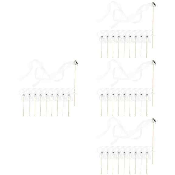 Set of 4 Wedding Decoration Party Streamers Ribbon Sticks Child White