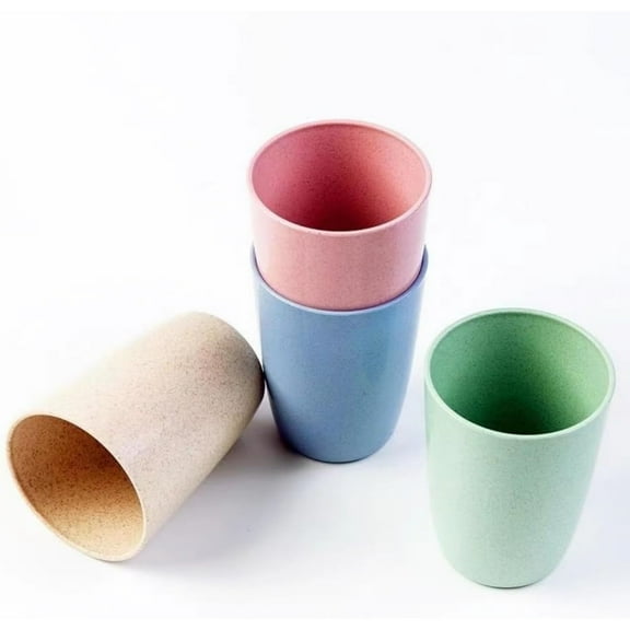 Set of 4 Wheat Straw Cups,17Oz Reusable Dishwasher Safe Water Glasses,Multi-color Wheat Straw Unbreakable Cups for Milk,Juice and Water
