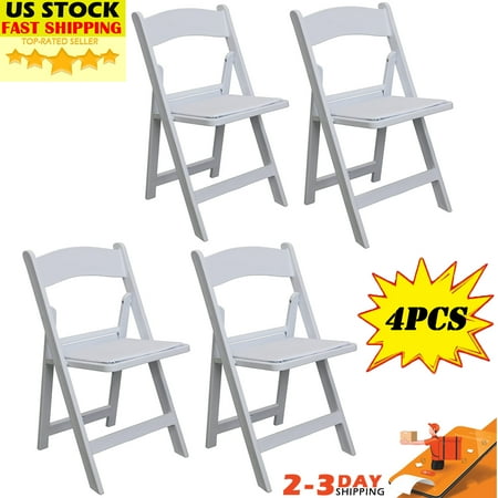 Set of 4 White Folding Event Chairs Wedding Chairs with Seat Cushion for Party Banquet Outdoor and Indoor