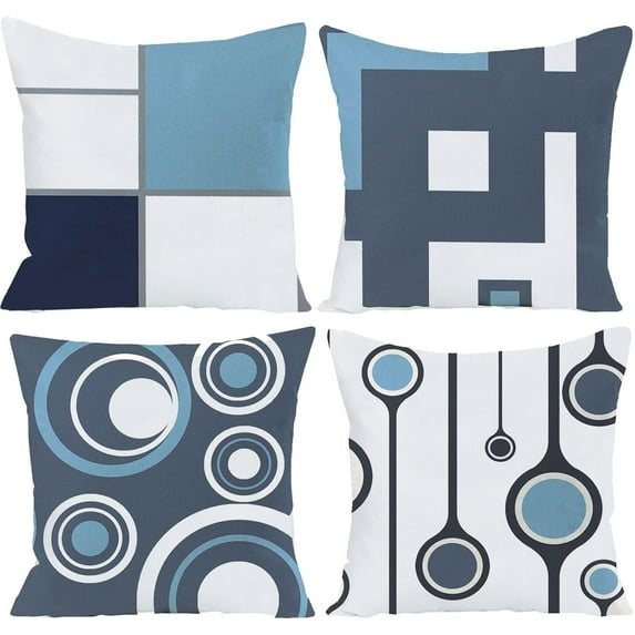 Set of 4 White Gray Blue Modern Abstract Geometric Throw Pillow Covers 20x20 Inches Decorative Cushion Pillow Cases Square Pillowcases for Bed Sofa
