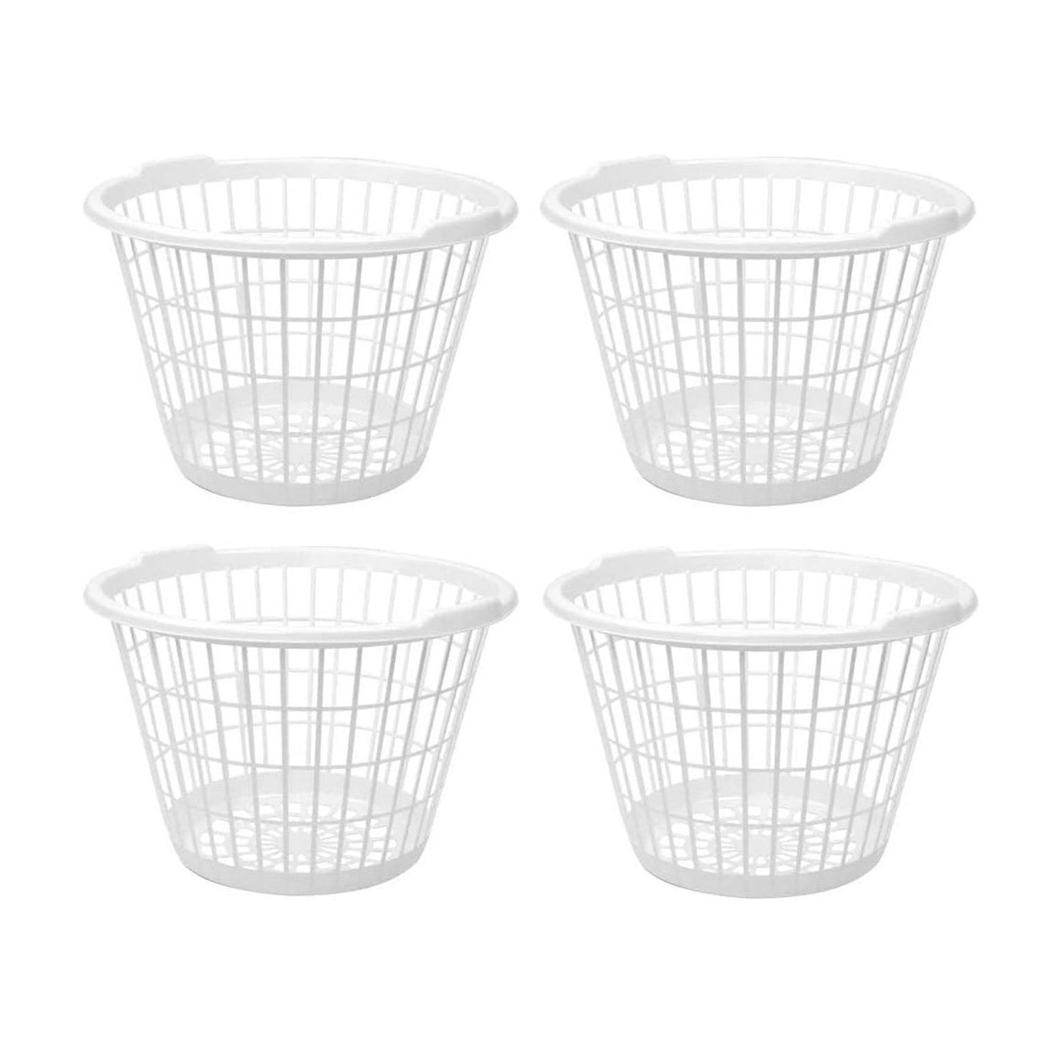 Set of 4 White Lightweight Plastic One Bushel Capacity Laundry Baskets
