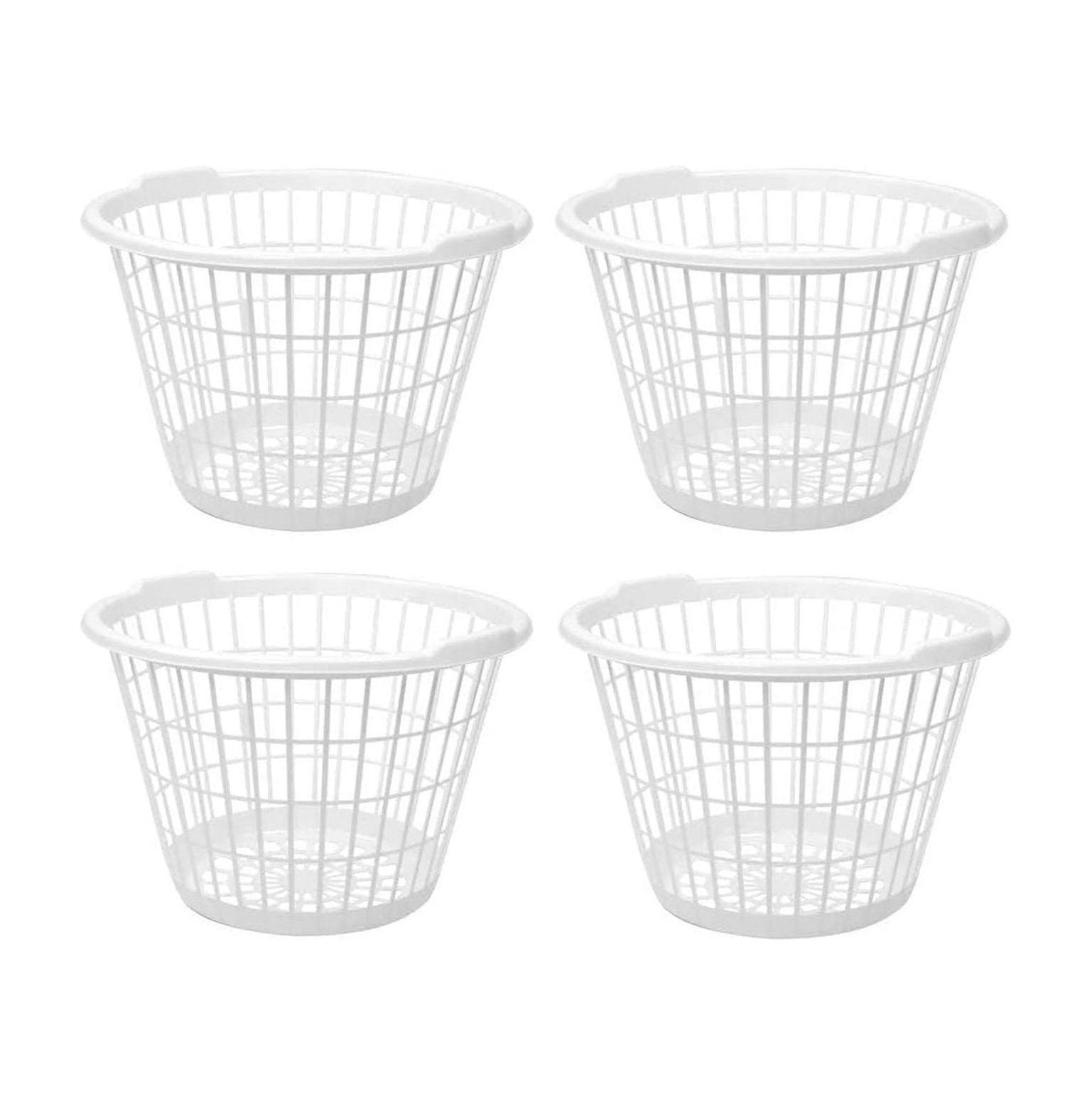 Set of 4 White Lightweight Plastic One Bushel Capacity Laundry Baskets