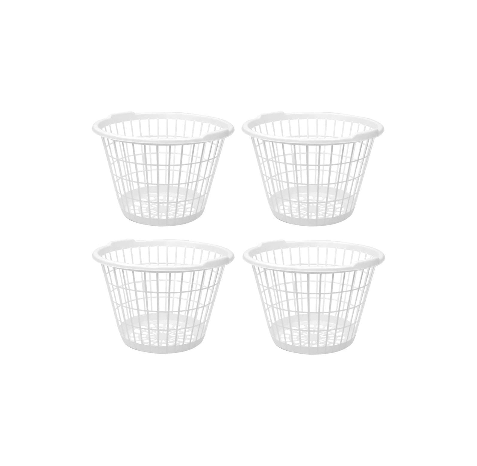 Set of 4 White Lightweight Plastic One Bushel Capacity Laundry Baskets