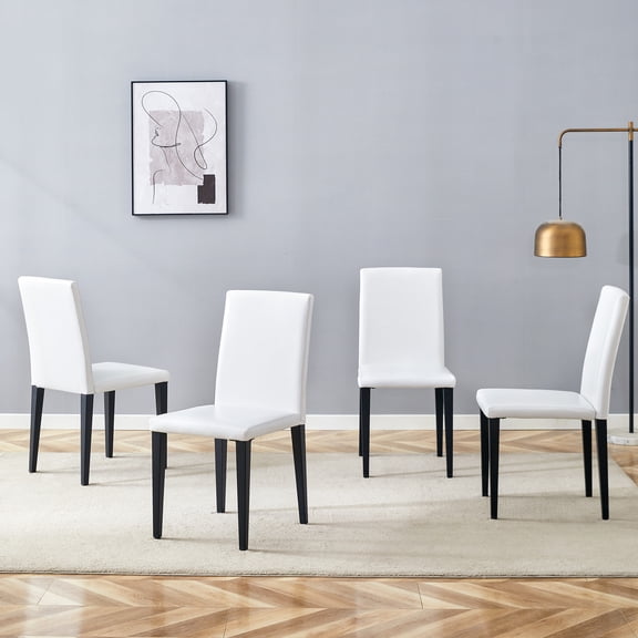 Set of 4 White PU Dining Chairs with Metal Legs, Simple Versatile Design for Dining Room