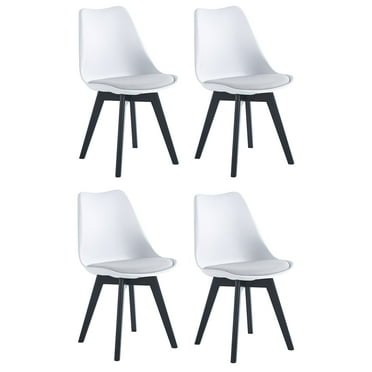 Set of 4 White Wood and Polypropylene Dining Chairs Modern Design Style Dining Room
