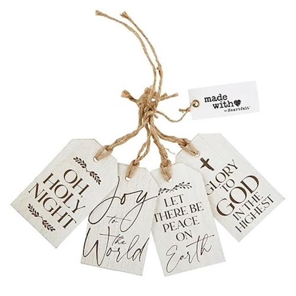 Set of 4 White and Gold HOLY NIGHT Stylish Wooden Gift Tag 5" x 3"