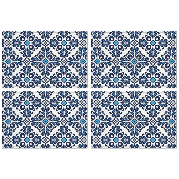 Set of 4 Wildflower and Butterfly Placemats, Wrinkle Free Heat Resistant Flax Table Mats with Bloom Pattern for Rustic Farmhouse Garden Dining Room