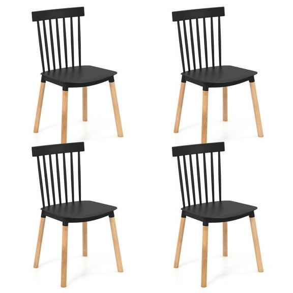 Set of 4 Windsor Dining Chairs with Spindle Backs and Curved Seats