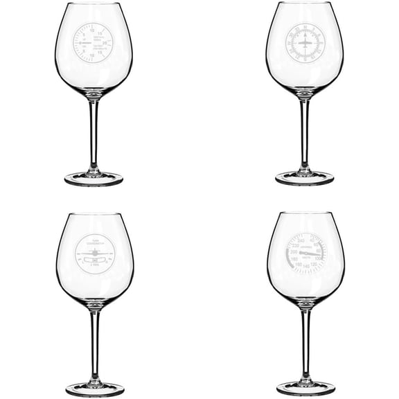 Set of 4 Wine Glass Gift Aviation Instruments Airplane Pilot Collection (20 oz Jumbo)