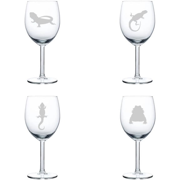 Set of 4 Wine Glass Gift Bearded Dragon Lizard Collection (10 oz)