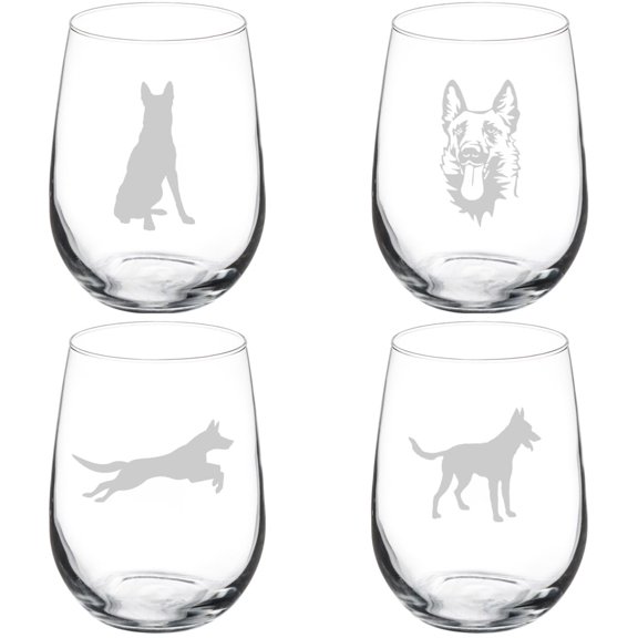 Set of 4 Wine Glass Gift Belgian Malinois Collection (17 oz Stemless)