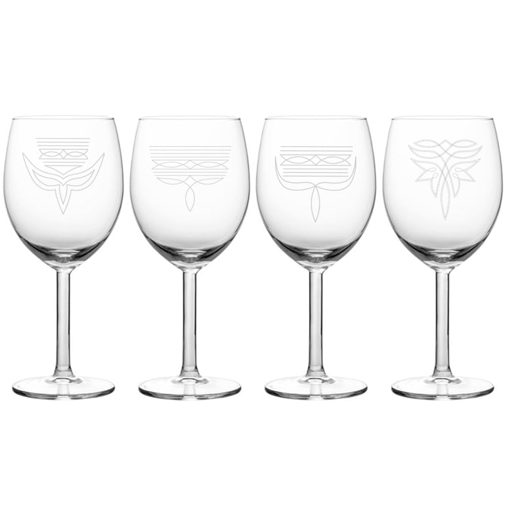 Set of 4 Wine Glass Gift Boot Stitch Cowboy Cowgirl Collecttion (10 oz)