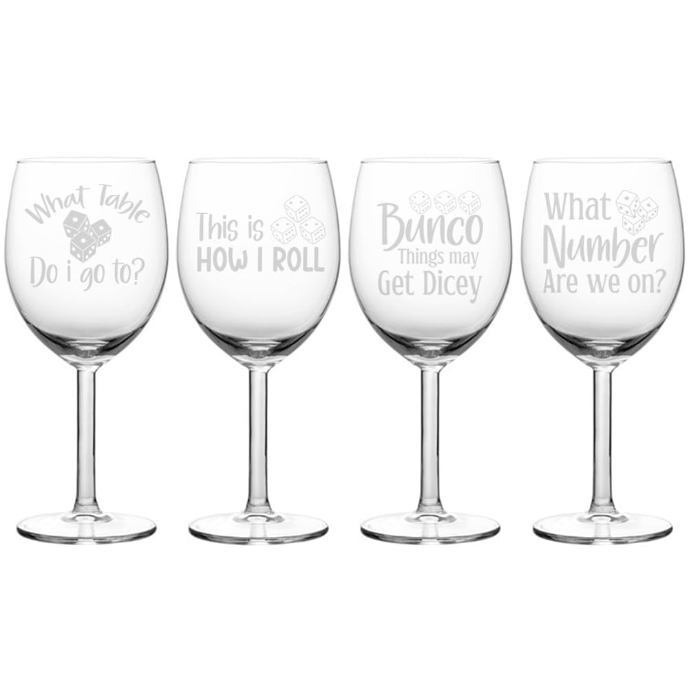 Set of 4 Wine Glass Gift Bunco Collection (10 oz)