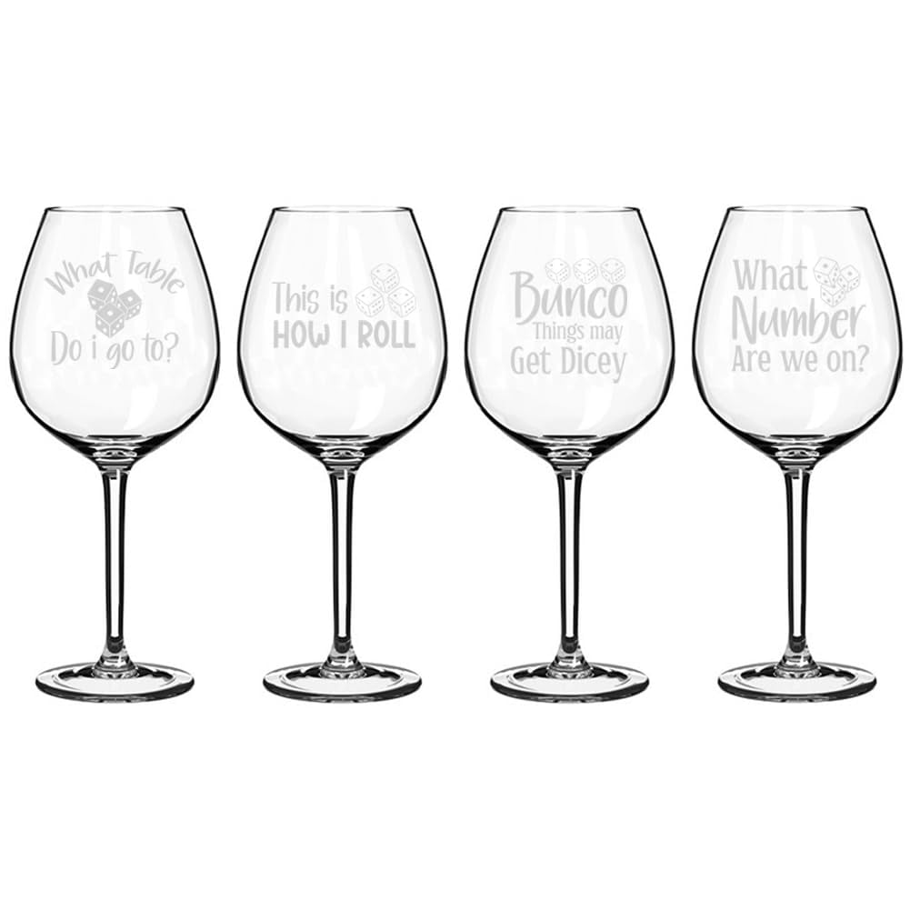 Set of 4 Wine Glass Gift Bunco Collection (20 oz Jumbo)