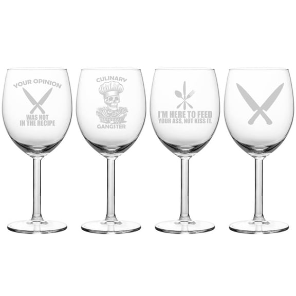Set of 4 Wine Glass Gift Chef Cooking Cook Collection (10 oz)