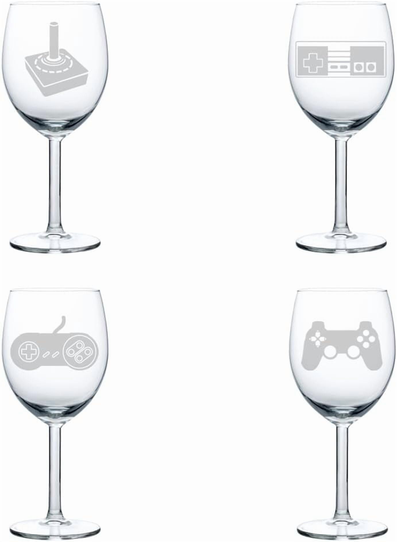 Set of 4 Wine Glass Gift Classic Retro Video Game Controllers (10 oz)