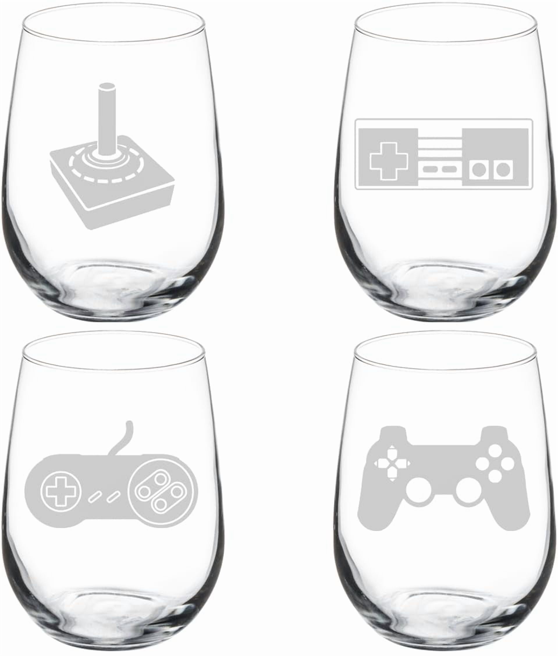 Set of 4 Wine Glass Gift Classic Retro Video Game Controllers (17 oz Stemless)