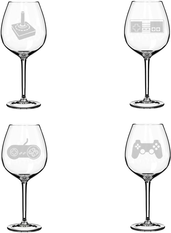 Set of 4 Wine Glass Gift Classic Retro Video Game Controllers (20 oz Jumbo)