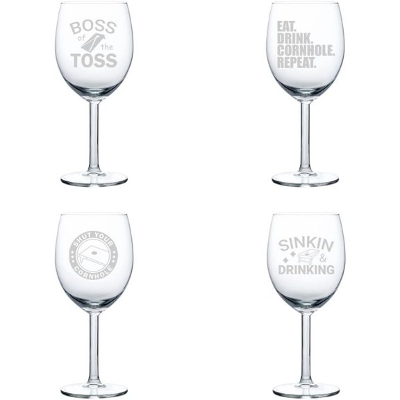 Set of 4 Wine Glass Gift Cornhole Collection (10 oz)