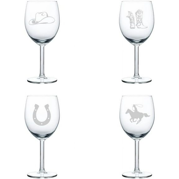 Set of 4 Wine Glass Gift Cowboy Collection (10 oz)