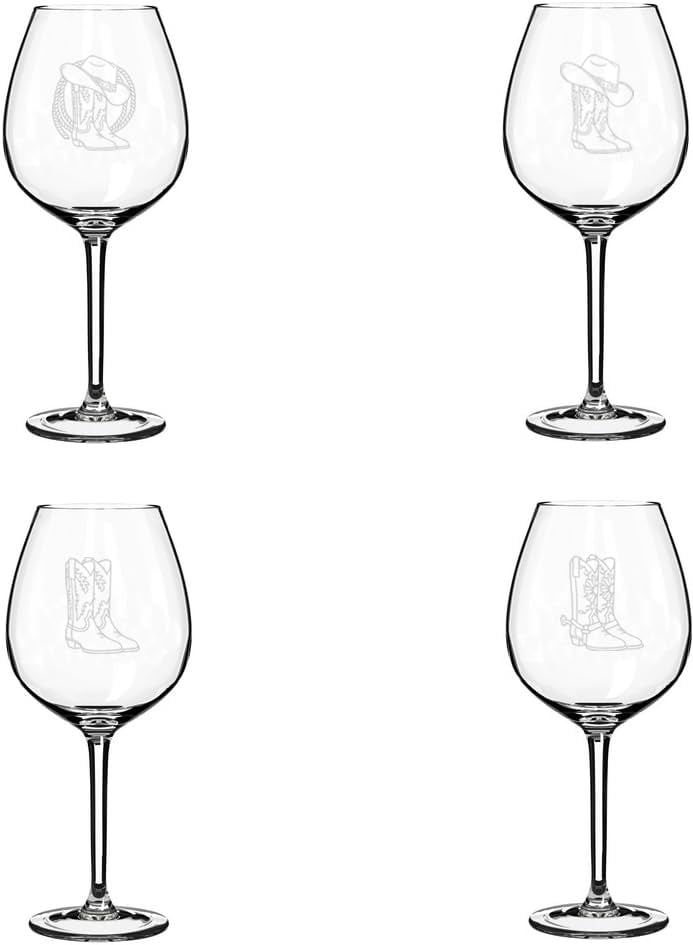 Set of 4 Wine Glass Gift Cowboy Cowgirl Boots Collection One (20 oz Jumbo)