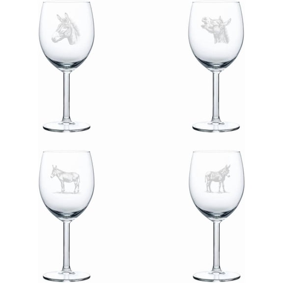 Set of 4 Wine Glass Gift Donkey Collection (10 oz)