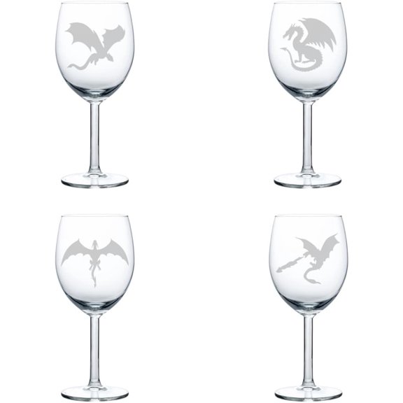 Set of 4 Wine Glass Gift Dragon Collection (10 oz)