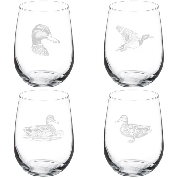 Set of 4 Wine Glass Gift Duck Collection (17 oz Stemless)