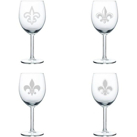 Set of 4 Wine Glass Gift Fleur De Lis Collection (10 oz)