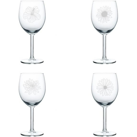Set of 4 Wine Glass Gift Flower Floral Collection (10 oz)