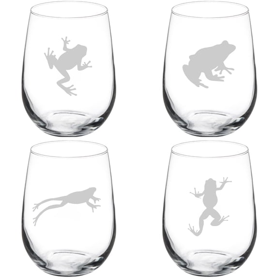 Set of 4 Wine Glass Gift Frog Collection (17 oz Stemless)