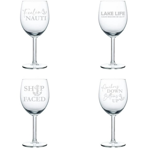 Set of 4 Wine Glass Gift Funny Boating Lake Collection 2 (10 oz)