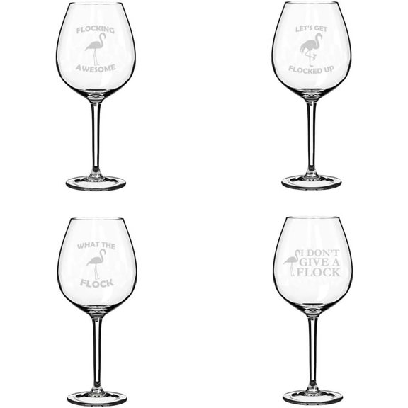 Set of 4 Wine Glass Gift Funny Flamingo Collection (20 oz Jumbo)