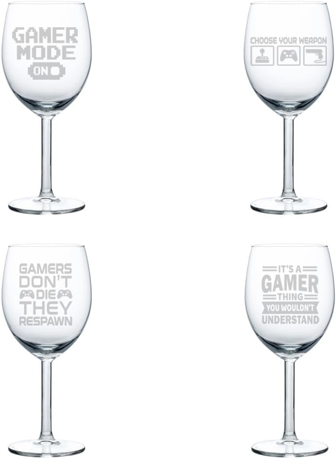 Set of 4 Wine Glass Gift Gamer Collection (10 oz)