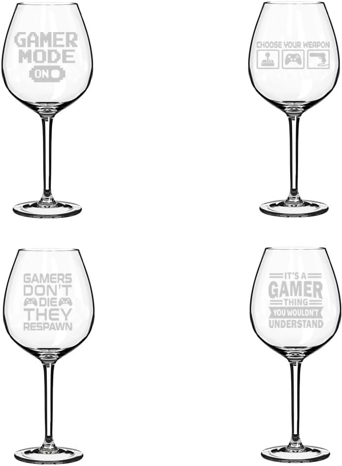 Set of 4 Wine Glass Gift Gamer Collection (20 oz Jumbo)