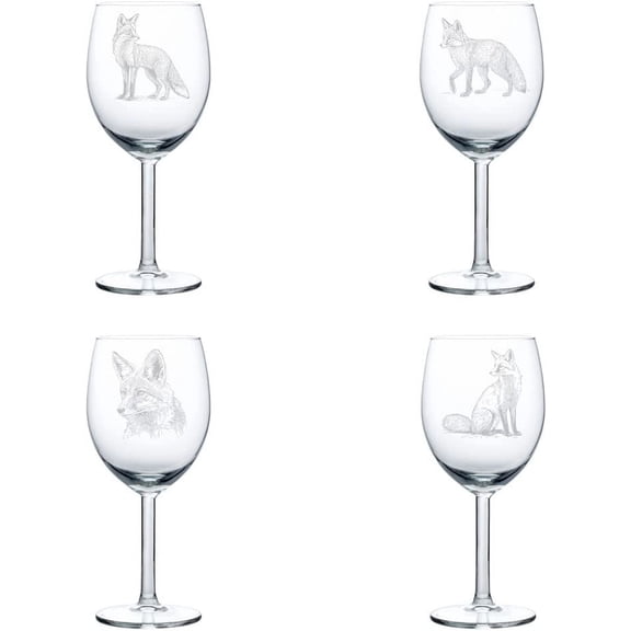 Set of 4 Wine Glass Gift Goblet Fox Collection (10 oz)