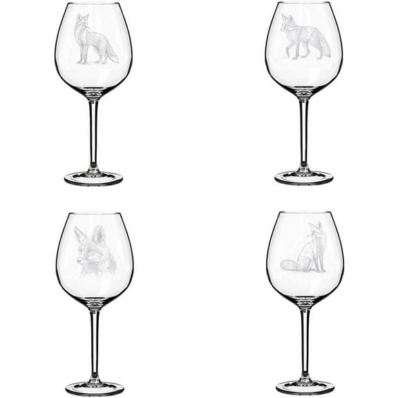 Set of 4 Wine Glass Gift Goblet Fox Collection (20 oz Jumbo)